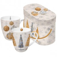 Set 2 mugs decorados Árbol de Navidad y Bolas decorativas Holiday Trees & Ornaments PPD 35 cl x 2 unidades