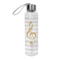 Botella de vidrio de borosilicato estampado I Love Music real gold con tapón y asa 550ml