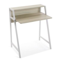 Mesa escritorio con mdf color madera y patas blancas con balda Brest 75x50,5x89h cm