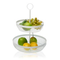 Chromed round fruit bowl with handle 25 x 25,50 cm