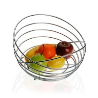 Chromed round fruit bowl with handle 25 x 25,50 cm