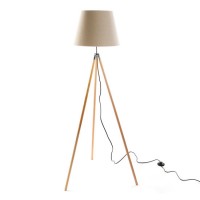 Lámpara de pie madera trípode y pantalla beige 38x141h cm