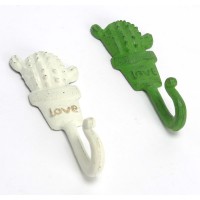 Perchero colgador individual de hierro forma cactus en maceta 1 colgador 2 colores 6x15h cm