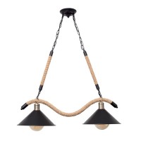Lámpara colgante metálica negra doble y cuerda de cañamo Grand Soga 30x81x70-94h cm