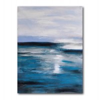 Lienzo cuadro abstracto trazos mar azul 90x102h cm