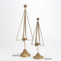 Árbol Navidad portavelas metal dorado con estrellas pequeño Ø10x39h cm 