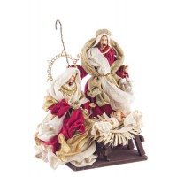 Belén navideño Misterio textil y resina granate, blanco y dorado 3 figuras 23x18x28h cm
