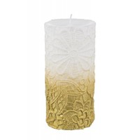 Vela blanca y dorada con relieve encaje flores 7x14cm