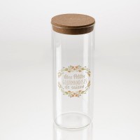 Bote de cristal dibujo hojas con tapa de corcho "Mes petites gourmandises de saison" Ø10x26h cm