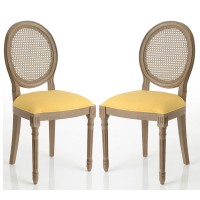 Pack 2 sillas de comedor clásicas caoba tapizado color mostaza 50x56x98h cm