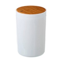 Papelera de baño blanca poliestireno con tapa de madera bambú 5 litros