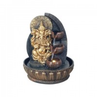 Figura resina Elefante Ganesha dorado con fuente de agua lateral 22x22x27h cm