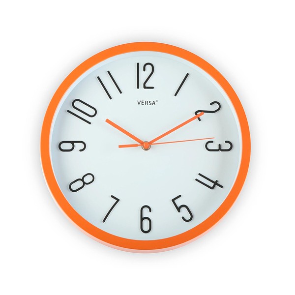 Reloj de pared marco naranja fondo blanco 30cm