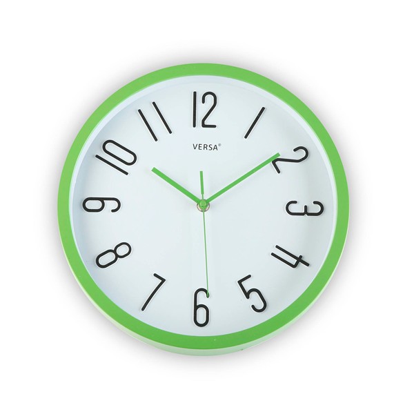 Reloj de pared marco verde fondo blanco 30cm