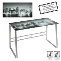 Mesa escritorio cristal templado Eternal City estampado en grises 120x60x75 cm