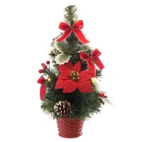Arbol de Navidad decorado en Poinsettia roja y piñas en maceta 20x20x40h cm