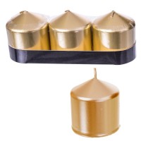 Set 3 velas cilíndricas color oro 5x5h cm