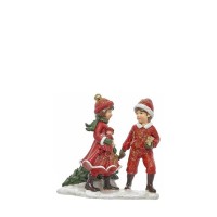 Figura Niños con árbol de Navidad 12x8x12h cm