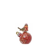 Figura navideña pájaro con gorro y bufanda encima de bola de Navidad 10x7x11,5h cm