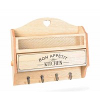 Portarrollos para cocina en madera con especiero y 4 colgadores Bon Appétit 34x8x28,5h cm 