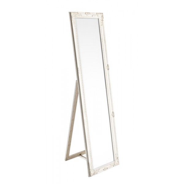 Espejo marco resina color blanco relieve detalle clásico con pie soporte Miro 40x160h cm