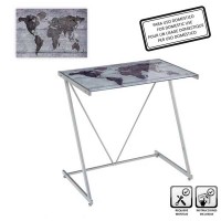 Mesa escritorio cristal templado estampado gris mapa 80x50x79cm