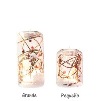 Portavelas tealight cristal con nieve y ramas con luz Led grande Ø6.5x15h cm