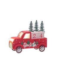 Calendario navideño madera Camión con árboles y muñecos de nieve con luz 18x7x15.5h cm 