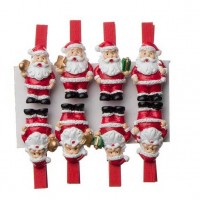 Set 8 pinzas de madera navideñas rojas con muñecos Papa Noel