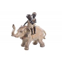 Figura Africana Elefante Con 2 Niños Resina 27x12x24 cm