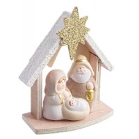 Belén navideño Misterio infantil cerámica y madera estrella dorada EMMAUS 13x6x16,5h cm