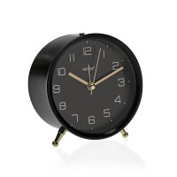Reloj despertador redondo de sobremesa con pie marco color negro 9,7x10,3h cm